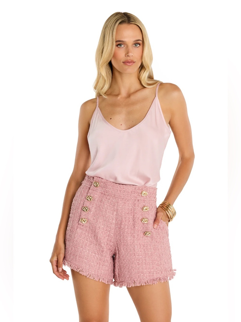 The Noli Shop Tamara Tweed Button Short in Blush